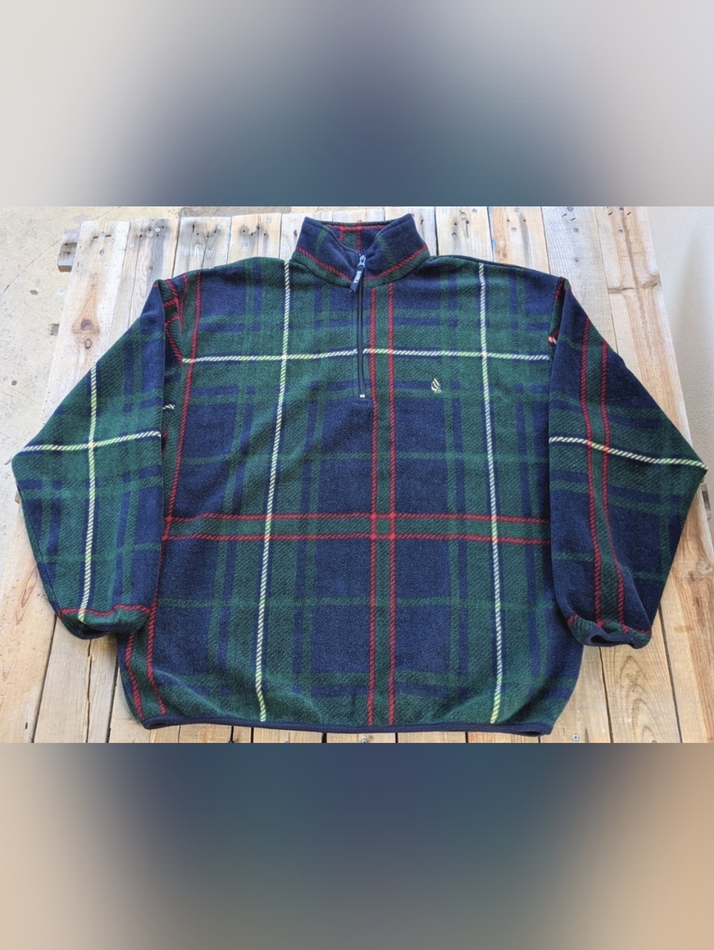 vintage '90s Nautica plaid fleece quarter zip men's Size XL